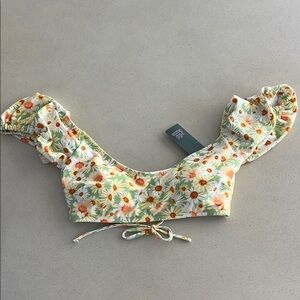 Wild Fable Floral Bikini Top - Green and White